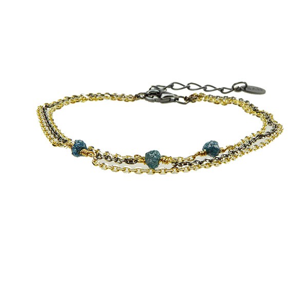 Bracelet - Goldplated/Black Rhodium w. blue-green Raw Diamonds 18+4cm, fra San - Links of Joy