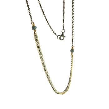Necklace - Goldplated/Black Rhodium w. blue-green Raw Diamonds 42+8cm, fra San - Links of Joy