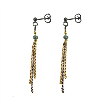 Earrings - Goldplated/Black Rhodium w. blue-green Raw Diamonds Sort rhodineret/forgyldt pr.par, fra San - Links of Joy
