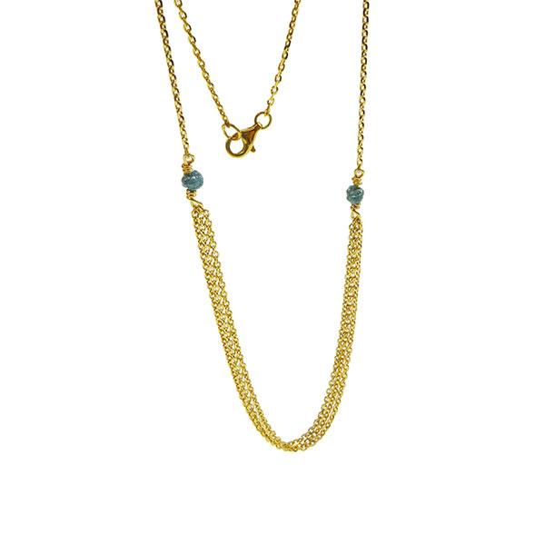 Necklace - Goldplated w. blue-green Raw Diamonds 42+8cm, fra San - Links of Joy