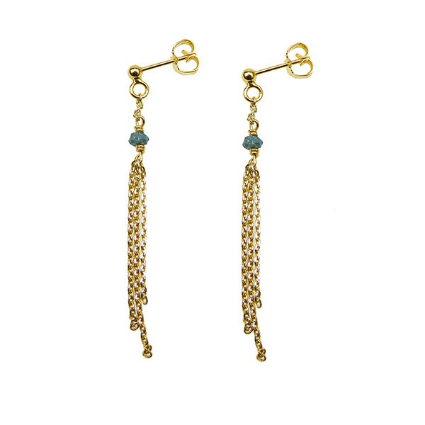 Earrings - Goldplated w. blue-green Raw Diamonds Forgyldt pr.par, fra San - Links of Joy