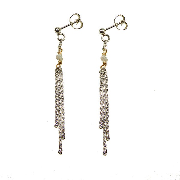 Earrings - Rhodium/Goldplated w. grey Raw Diamonds Rhodineret pr.par, fra San - Links of Joy