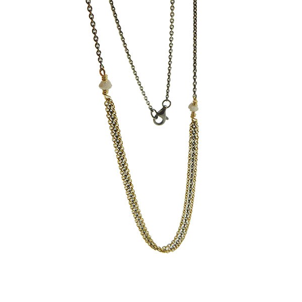 Necklace - Goldplated/Black Rhodium w. grey Raw Diamonds 42cm, fra San - Links of Joy