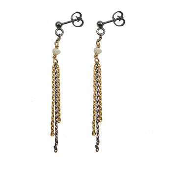 Earrings - Goldplated/Black Rhodium w. grey Raw Diamonds Sort rhodineret/forgyldt pr.par, fra San - Links of Joy
