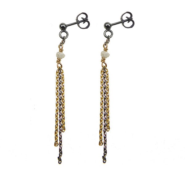 Earrings - Goldplated/Black Rhodium w. grey Raw Diamonds Sort rhodineret/forgyldt pr.par, fra San - Links of Joy