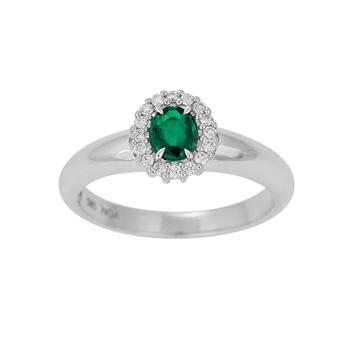 14 kt. guldring m/smaragd og dia 0.11ct W/SI, fra Siersbøl