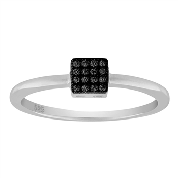 Rhd. sølvring ALITANOR sorte cz. square 4mm Str.60, fra Joanli Nor
