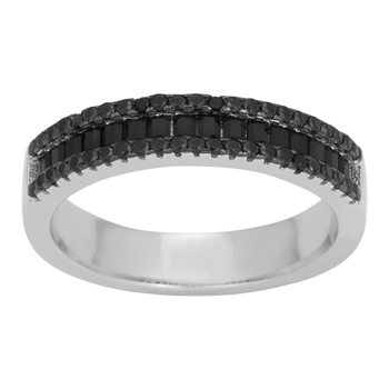 Rhd. sølv ring AGGANOR  sorte baguette 5mm Str.60, fra Joanli Nor