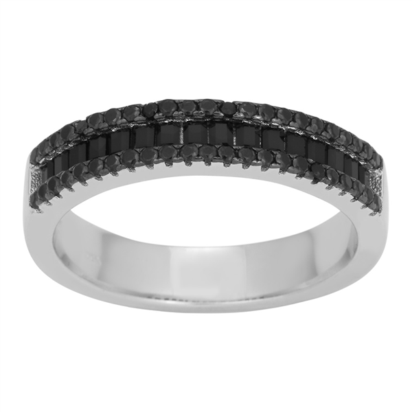 Rhd. sølv ring AGGANOR  sorte baguette 5mm Str.58, fra Joanli Nor