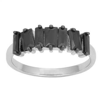 Rhd. sølv ring AGGANOR baguette m. cz 7stk* Str.60, fra Joanli Nor
