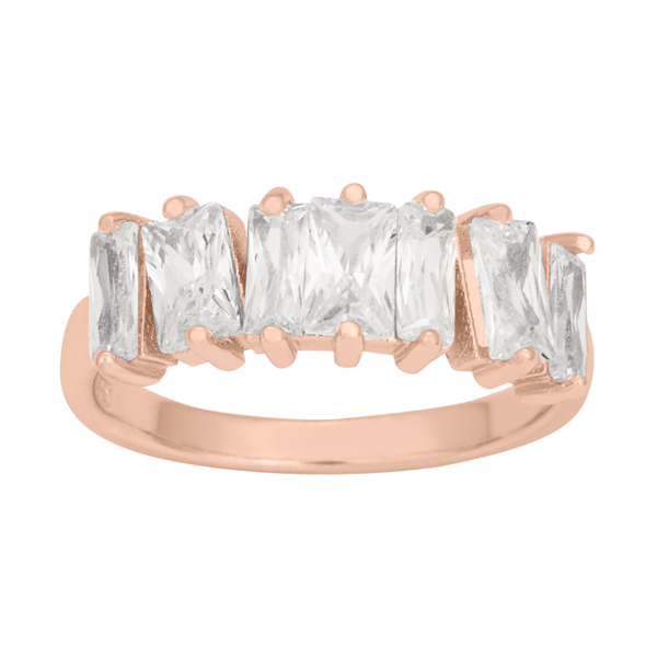 Rosa  Fg sølv ring AGGANOR baguette 7stk Str.58, fra Joanli Nor