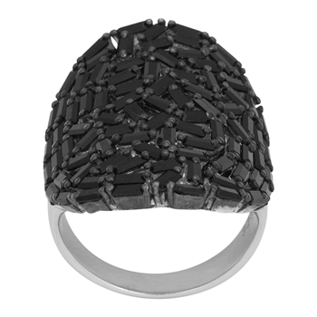 Rhd. sølvring AGGANOR sort baguet cz 30mm Str.60, fra Joanli Nor