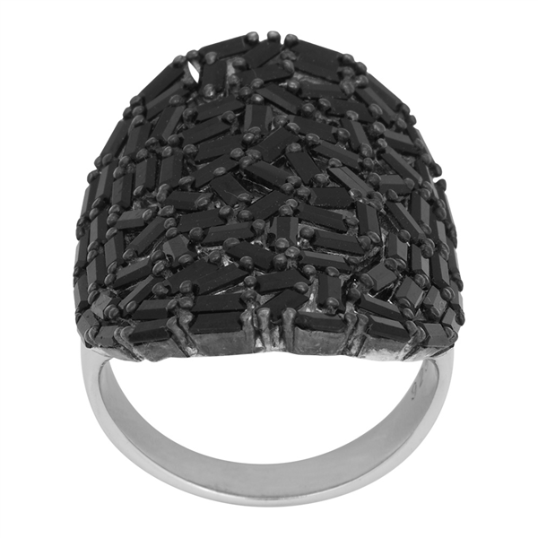 Rhd. sølvring AGGANOR sort baguet cz 30mm Str.58, fra Joanli Nor