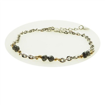 Bracelet & Necklace - Rhodium/Goldplated w. Antracit Raw Diamonds 18+4cm, fra San - Links of Joy