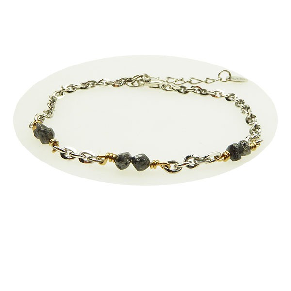 Bracelet & Necklace - Rhodium/Goldplated w. Antracit Raw Diamonds 18+4cm, fra San - Links of Joy
