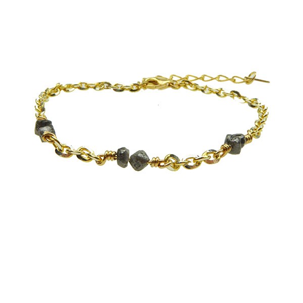 Bracelet & Necklace - Goldplated w. Antracit Raw Diamonds 16+4cm, fra San - Links of Joy
