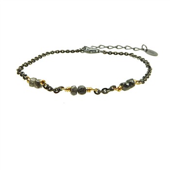 Bracelet & Necklace - Black Rhodium/Gold plated w.Antracit Raw Diamonds 42+8cm, fra San - Links of Joy
