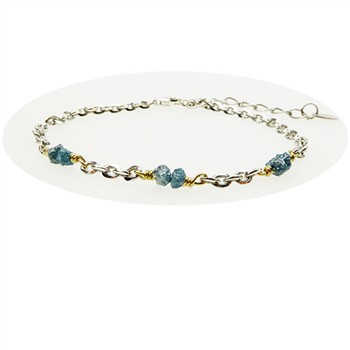 Bracelet & Necklace - Rhodium/Goldplated w. blue-green Raw Diamonds 42+8cm, fra San - Links of Joy