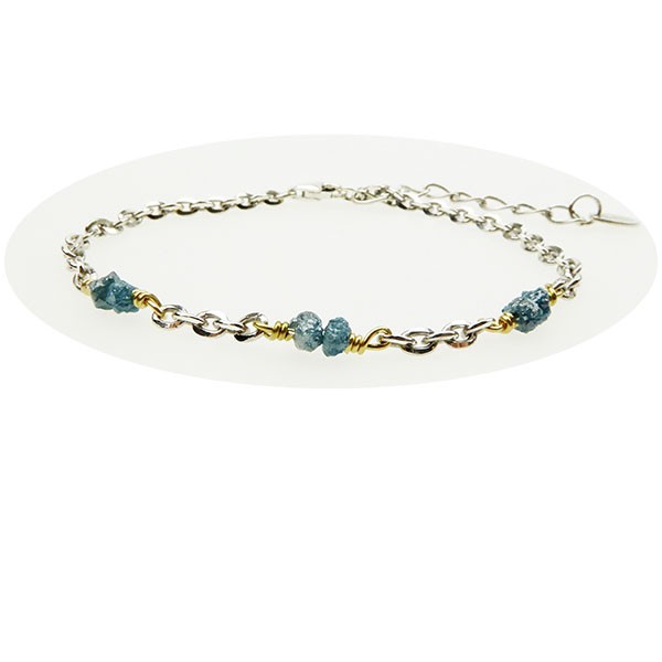 Bracelet & Necklace - Rhodium/Goldplated w. blue-green Raw Diamonds 18+4cm, fra San - Links of Joy