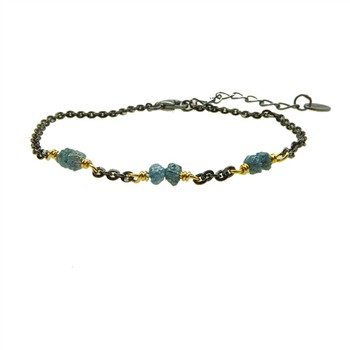 Bracelet & Necklace - Black Rhodium/Gold plated w. blue-green Raw Diamonds 16+4cm, fra San - Links of Joy
