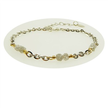 Bracelet & Necklace - Rhodium/Goldplated w. grey Raw Diamonds 42+8cm, fra San - Links of Joy