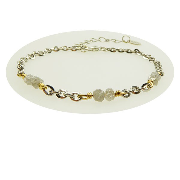 Bracelet & Necklace - Rhodium/Goldplated w. grey Raw Diamonds 16+4cm, fra San - Links of Joy