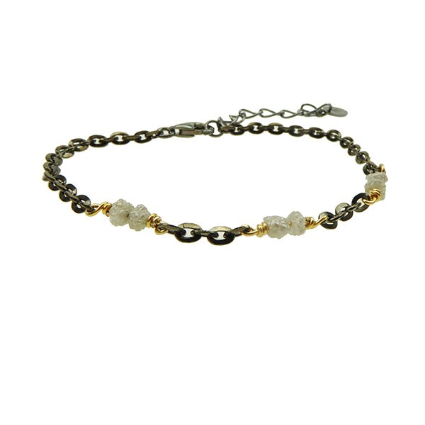 Bracelet & Necklace - Black Rhodium/Gold plated w.grey Raw Diamonds 18+4cm, fra San - Links of Joy