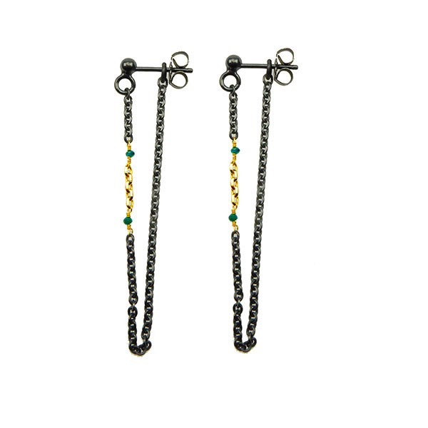 Earrings 925/585 -Oxidised & Blue Diamonds Pr.par, fra San - Links of Joy