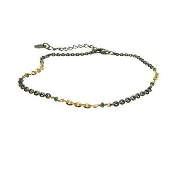 Bracelet & Necklace 925/585 -Oxidised & Blue Diamonds 42+8cm, fra San - Links of Joy