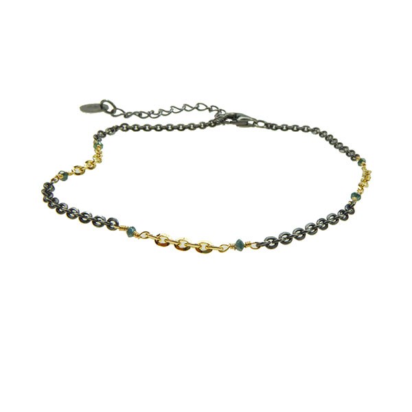 Bracelet & Necklace 925/585 -Oxidised & Blue Diamonds 16+4cm, fra San - Links of Joy