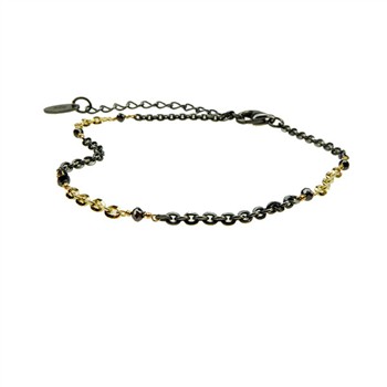 Bracelet & Necklace 925/585 -Oxidised & Black Diamonds 42+8cm, fra San - Links of Joy