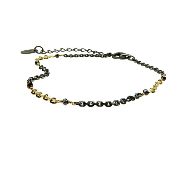 Bracelet & Necklace 925/585 -Oxidised & Black Diamonds 16+4cm, fra San - Links of Joy