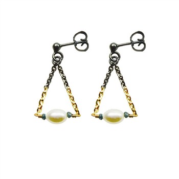 Earrings 925/585 - Oxidised  w.Pearls & Blue Diamonds Pr.par, fra San - Links of Joy