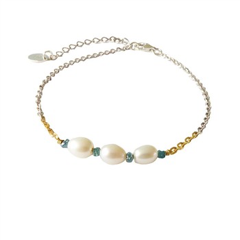 Bracelet & Necklace 925/585 - Rhodium w.Pearls & Blue Diamonds 18+4cm, fra San - Links of Joy