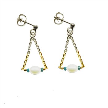 Earrings 925/585 -Rhodium w.Pearls & Blue Diamonds Pr.par, fra San - Links of Joy