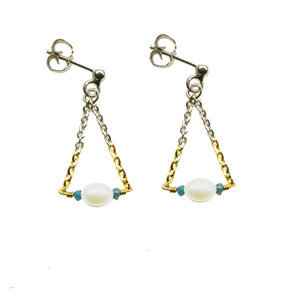 Earrings 925/585 -Rhodium w.Pearls & Blue Diamonds Pr.par, fra San - Links of Joy