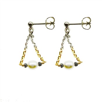 Earrings 925/585 -Rhodium w.Pearls & Black Diamonds Pr.par, fra San - Links of Joy