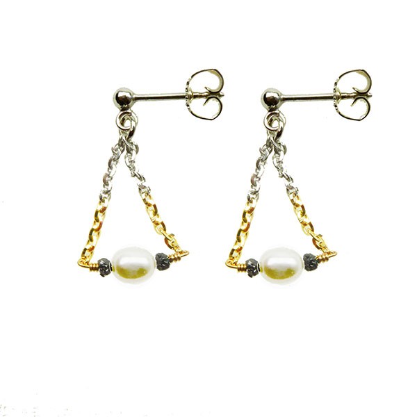 Earrings 925/585 -Rhodium w.Pearls & Black Diamonds Pr.par, fra San - Links of Joy