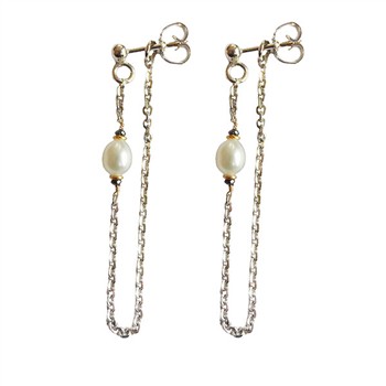 Earrings 925/585 -Rhodium w.Pearls & Black Diamonds Pr.par, fra San - Links of Joy