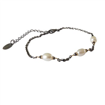 Bracelet & Necklace 925/585 -Black Rhodium w. Pearls & Black Diamonds 42+8cm, fra San - Links of Joy