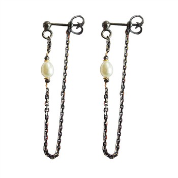 Earrings 925/585 - Black Rhodium w.Pearls & Black Diamonds Pr.par, fra San - Links of Joy