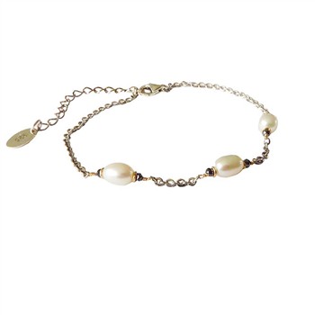 Bracelet & Necklace 925/585 - Rhodium w.Pearls & Black Diamonds 42+8cm, fra San - Links of Joy