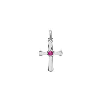 Siersbøl sølvkorsanheng med syntetisk rubin 18 x 12 mm