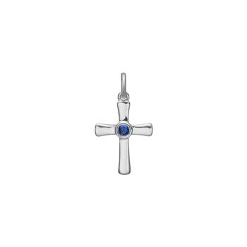 Siersbøl Rhd. sølvkors anheng med blå safir 18 x 12 mm