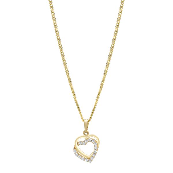 8kt. guldvedhæng dobbelt hjerte m/cz inkl. forg., fra Siersbøl