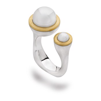 925/- Ring, delvis fg., rho. mat/børstet, k. perle, fra Bastian Inverun