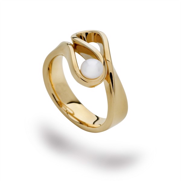 925/- Ring, blank fg, hvid kulturperle, fra Bastian Inverun