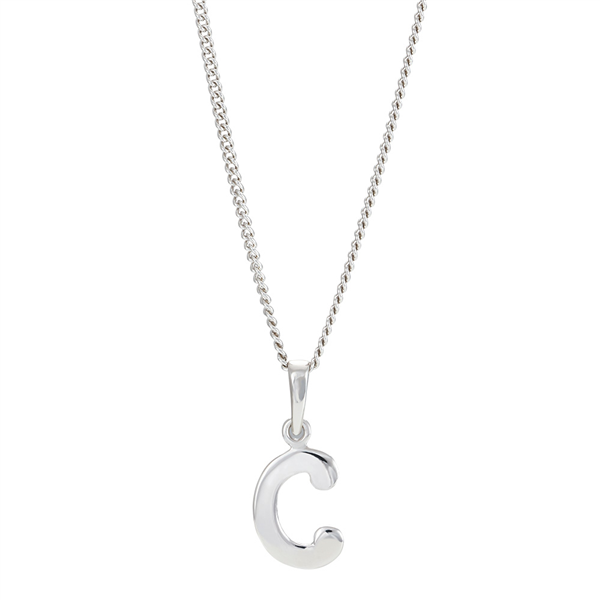 Rhod. sølvbogstav C 12mm inkl. kæde , fra Siersbøl