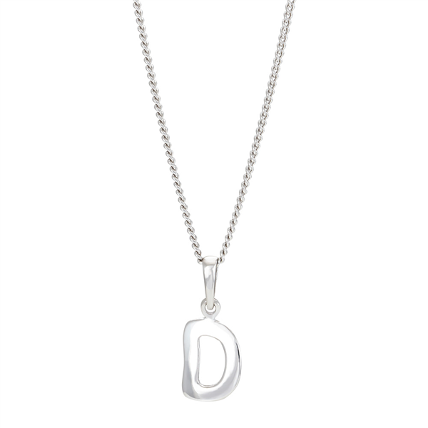 Rhod. sølvbogstav D 12mm  inkl. kæde , fra Siersbøl