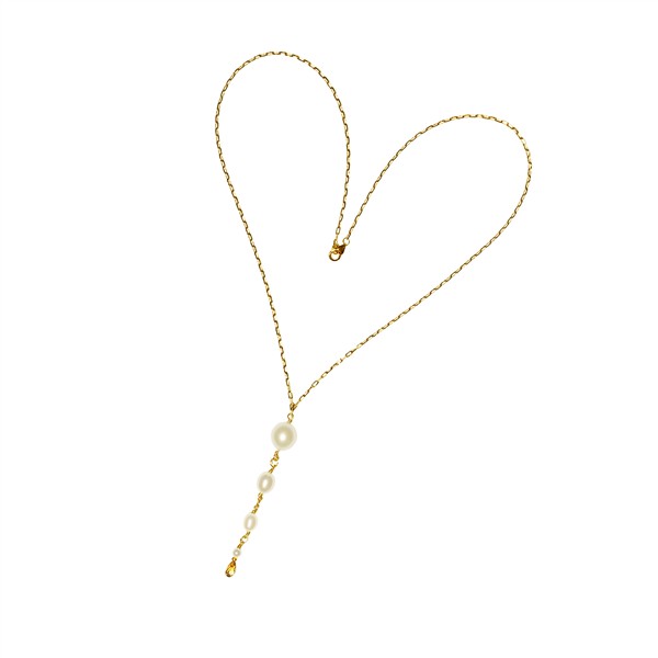 14kt halskæde med ferskvandsperler & citrin 42cm, fra San - Links of Joy
